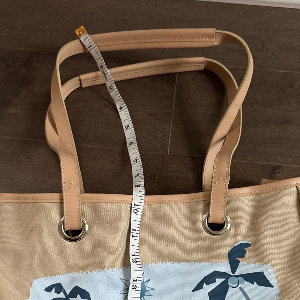 Disney Mickey Minnie Tropical Canvas Tote Bag Tan Blue Beach Shopper - Picture 6 of 8